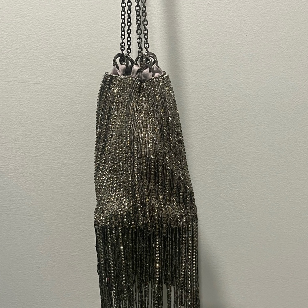 Elegant Silver Beaded Evening Bag